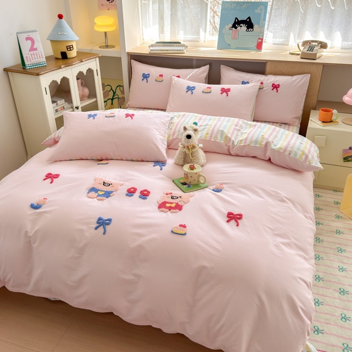 91家纺网 家纺一手货源 找家纺 如意朵2025新款全棉毛巾绣四件套 诸事顺意