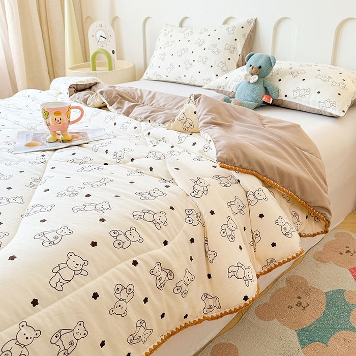 91家纺网 家纺一手货源 找家纺 熙宴家纺 2025新款A类水洗双层纱100%新疆棉花印花夏被空调被夏凉被 绅士熊