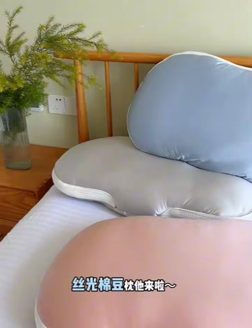 91家纺网 家纺一手货源 找家纺 （总）昕科 2025新款丝光绵豆枕-异型护颈椭圆枕头羽丝棉成人颈椎枕芯