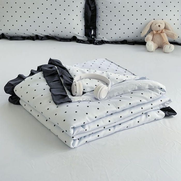 91家纺网 家纺一手货源 找家纺 绣女坊  2025新款水洗天丝夏被四件套 蓝色圆点