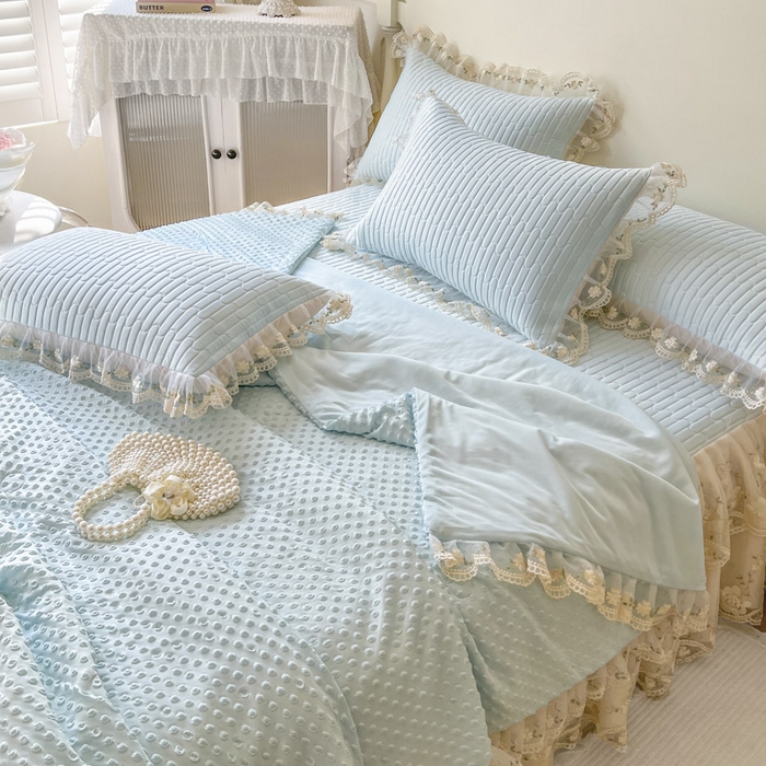 91家纺网 家纺一手货源 找家纺 恋尚 2025新款乳胶凉感床笠裙-甜朵【控价170起】 甜朵-清新蓝