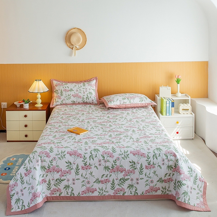 91家纺网 家纺一手货源 找家纺 晨晨家纺2025新款双面全棉床盖款三件套 萱梦