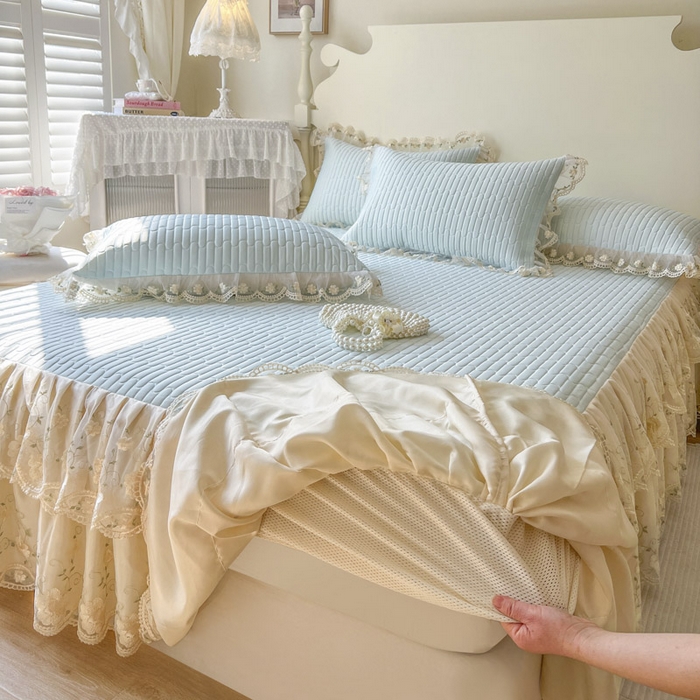 91家纺网 家纺一手货源 找家纺 恋尚 2025新款乳胶凉感床笠裙-甜朵【控价170起】 甜朵-清新蓝