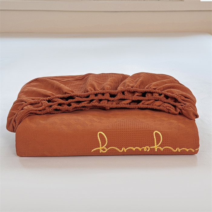 91家纺网 家纺一手货源 找家纺 曼町家居 2025新款全棉华夫格床笠 丁香棕