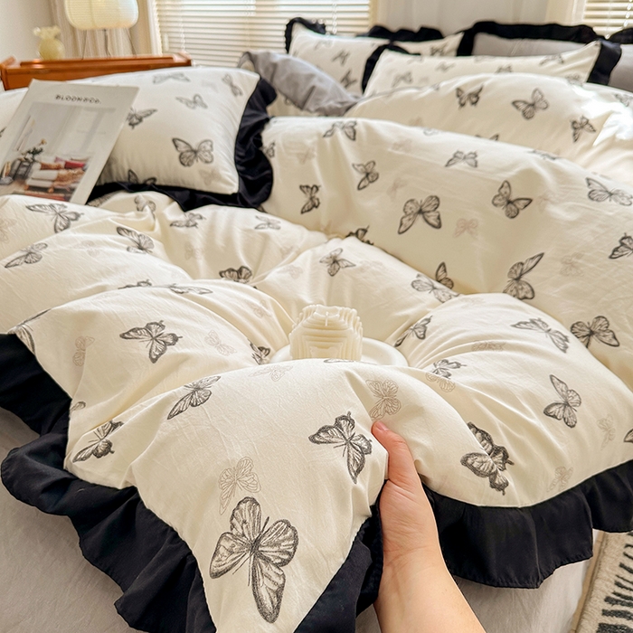 91家纺网 家纺一手货源 找家纺 佳一家纺 2025新款亲肤水洗棉四件套系列 蝶舞