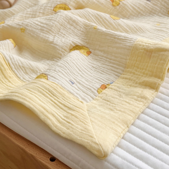 91家纺网 家纺一手货源 找家纺 BOSS 2025新款全棉纯棉皱皱纱儿童盖毯夏被  幼儿园夏被夏凉被空调被 柠檬鸭