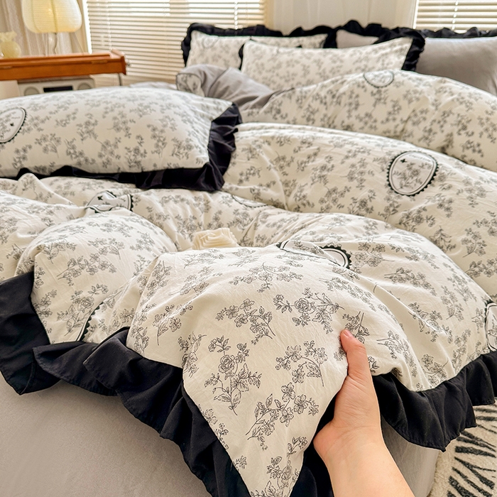 91家纺网 家纺一手货源 找家纺 佳一家纺 2025新款亲肤水洗棉四件套系列 花香