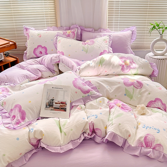 91家纺网 家纺一手货源 找家纺 佳一家纺 2025新款亲肤水洗棉四件套系列 夏日如花