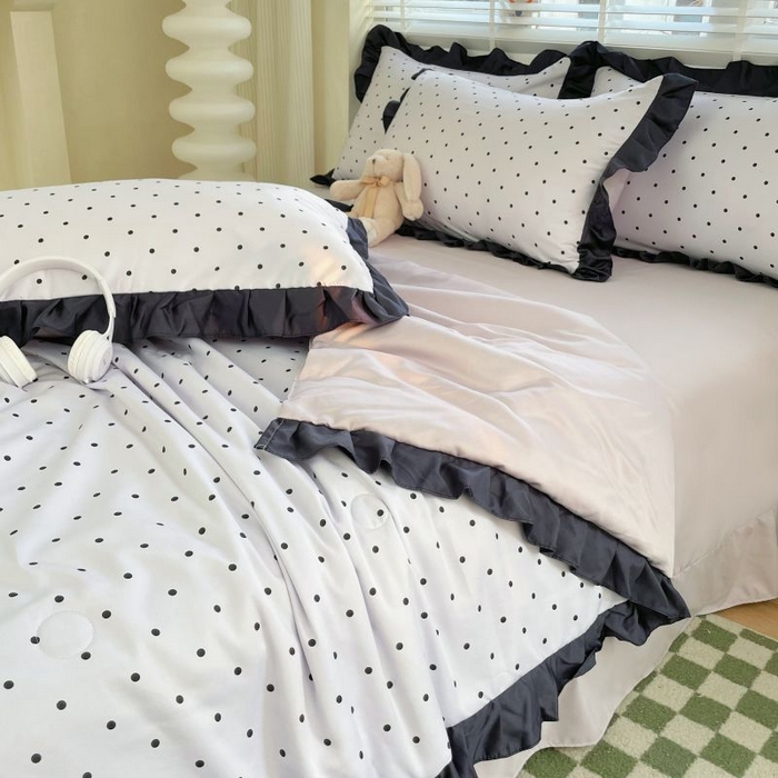 91家纺网 家纺一手货源 找家纺 绣女坊  2025新款水洗天丝夏被四件套 紫色圆点