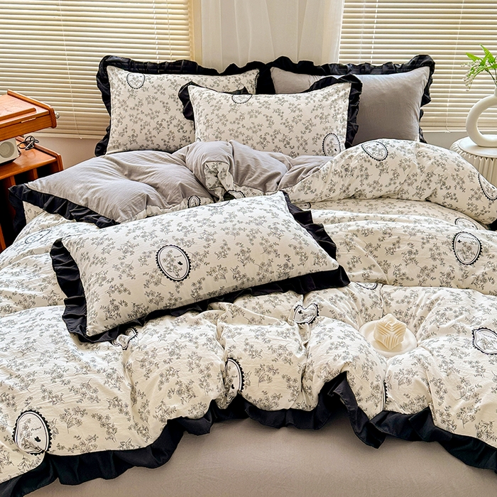 91家纺网 家纺一手货源 找家纺 佳一家纺 2025新款亲肤水洗棉四件套系列 花香