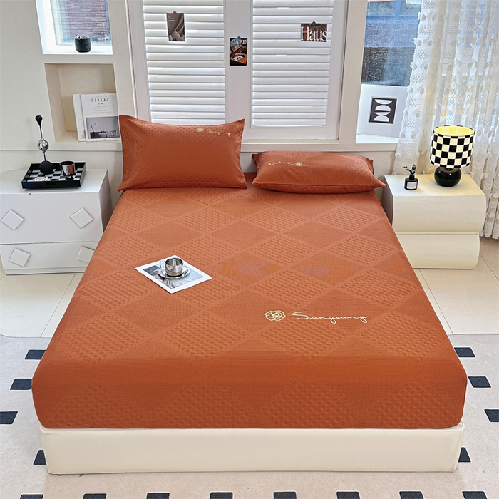 91家纺网 家纺一手货源 找家纺 曼町家居 2025新款全棉华夫格床笠 丁香棕