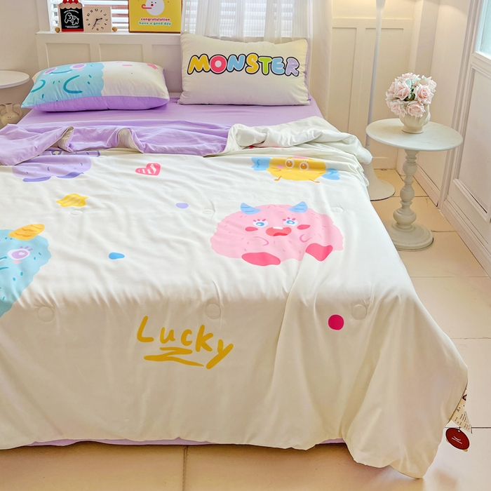 91家纺网 家纺一手货源 找家纺 海岛哥哥 2025新款水洗棉大版卡通夏被 幸运小乖