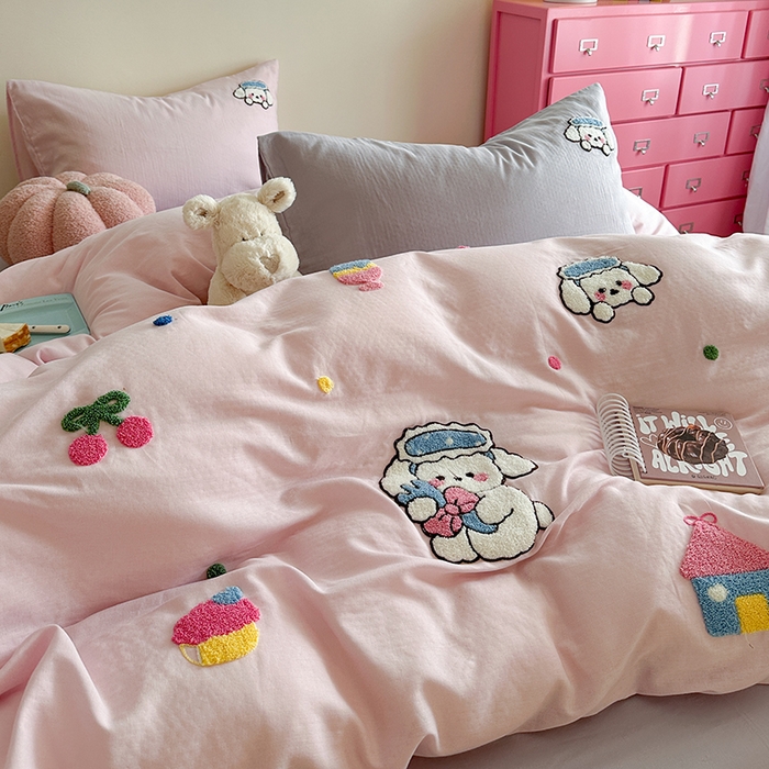 91家纺网 家纺一手货源 找家纺 TT.one 塔塔家居 2025新款全棉双层纱毛巾绣萌宠系列四件套 朵拉公主