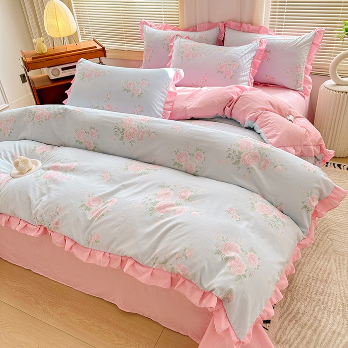 91家纺网 家纺一手货源 找家纺 佳一家纺 2025新款亲肤水洗棉四件套系列 倾城之恋