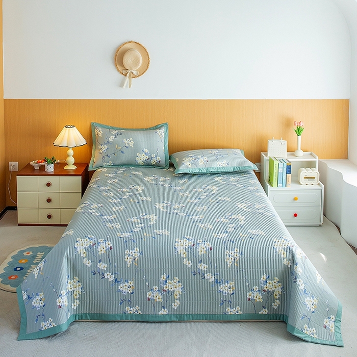 91家纺网 家纺一手货源 找家纺 晨晨家纺2025新款双面全棉床盖款三件套 青棠