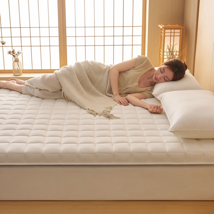 91家纺网 家纺一手货源 找家纺 锦丝钰床垫 2025新款色织水洗棉棉花床垫 白色