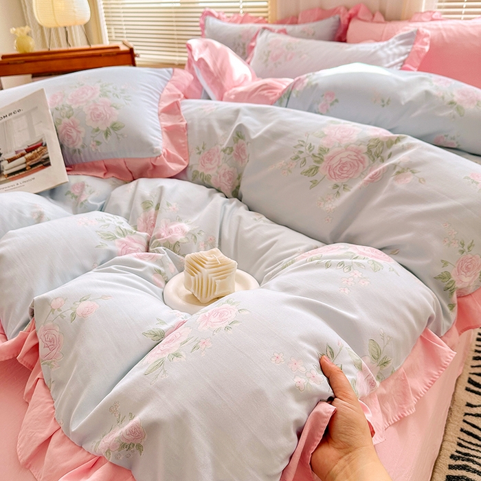 91家纺网 家纺一手货源 找家纺 佳一家纺 2025新款亲肤水洗棉四件套系列 倾城之恋