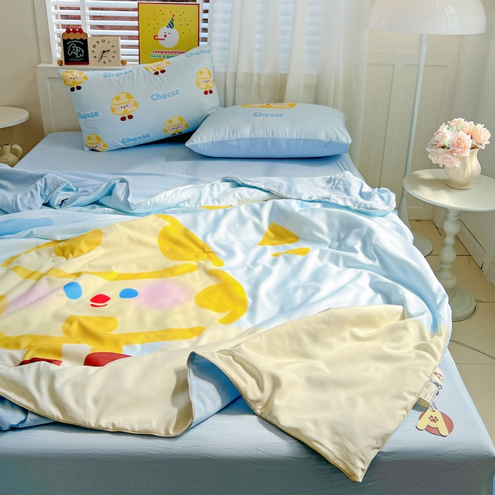 91家纺网 家纺一手货源 找家纺 海岛哥哥 2025新款水洗棉大版卡通夏被 黄油芝士