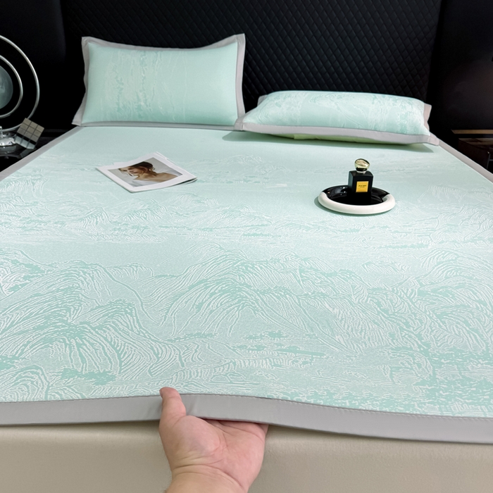 91家纺网 家纺一手货源 找家纺 小萌虎 2025新款PE高分子凉感大提花凉席席子 山水