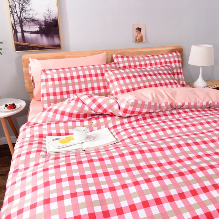 91家纺网 家纺一手货源 找家纺 百花王2025新款斜纹天丝莫代尔四件套 粉格