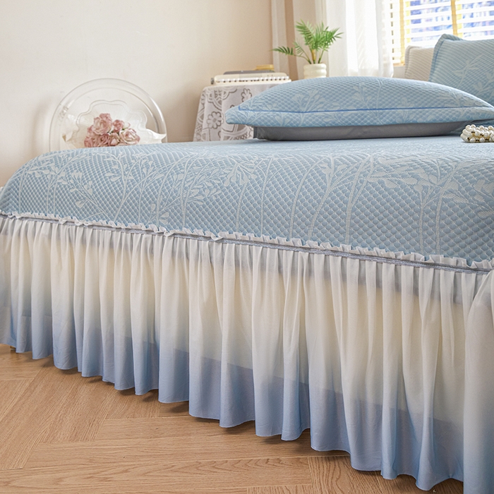 91家纺网 家纺一手货源 找家纺 桂雅居 2025春夏新款高分子凉席三件套床裙款 天空蓝