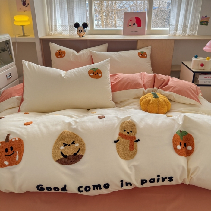 91家纺网 家纺一手货源 找家纺 如意朵2025新款全棉毛巾绣四件套 柿柿如意