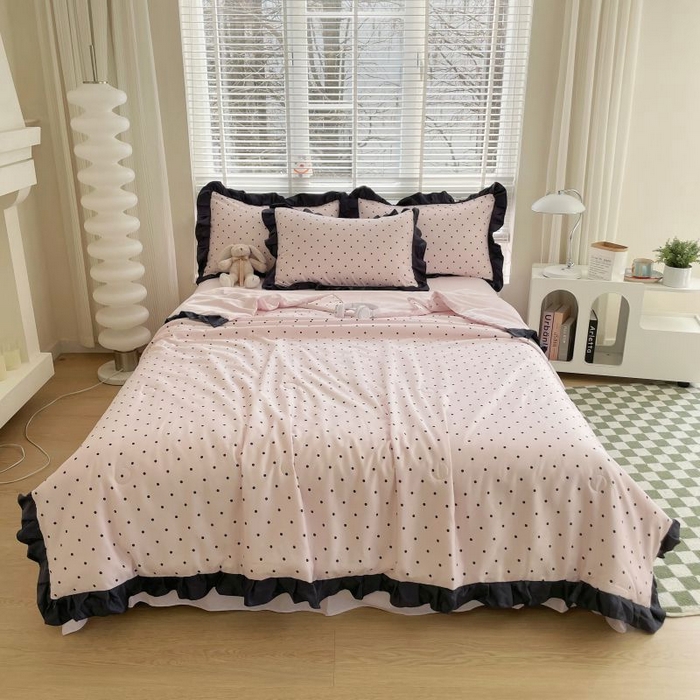 91家纺网 家纺一手货源 找家纺 绣女坊  2025新款水洗天丝夏被四件套 粉色圆点