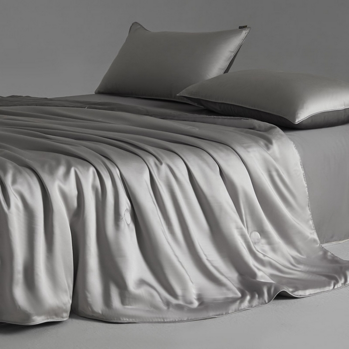 91家纺网 家纺一手货源 找家纺 AB家纺2025新品A类莱赛尔双拼50天丝空调夏被四件套 烟灰-摩登灰