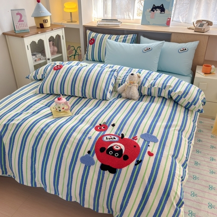 91家纺网 家纺一手货源 找家纺 （总）如意朵 2025新款13372全棉毛巾绣小清新四件套（专版花型）