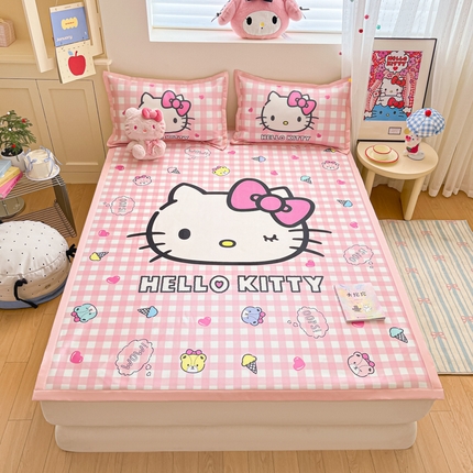 桃子家居 2025新款A类三丽鸥授权数码印花中分子1200D凉感冰丝宽边凉感软席席子 冰丝席-香香小熊kitty