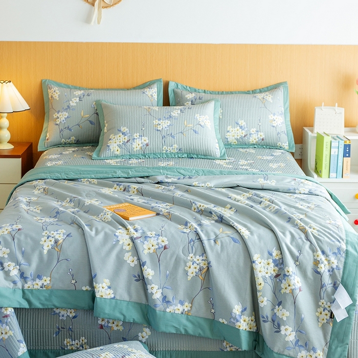 91家纺网 家纺一手货源 找家纺 晨晨家纺2025新款双面全棉床盖款三件套 青棠