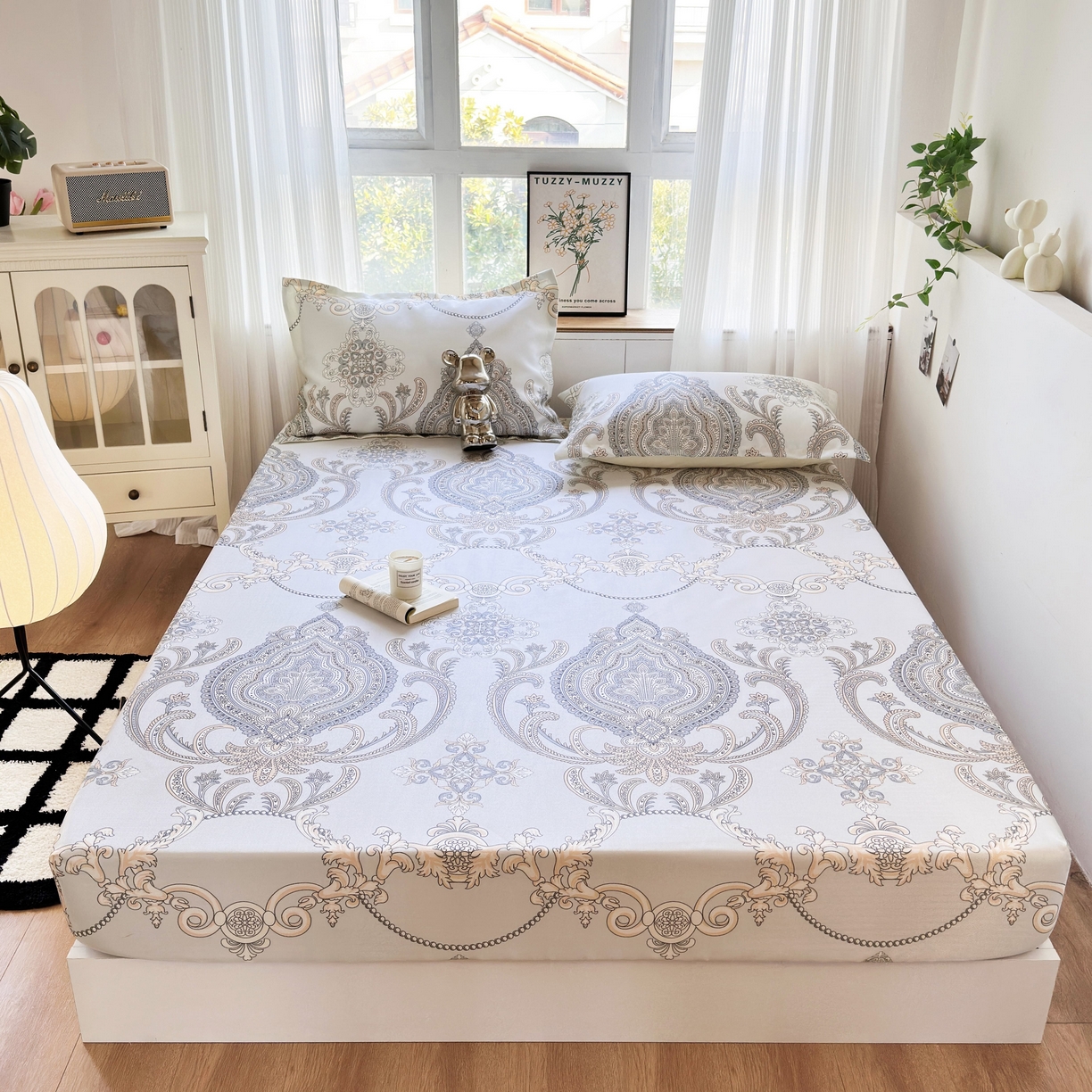 91家纺网 家纺一手货源 找家纺 乐居家纺 2025新款亲肤舒适活性印染水洗冰丝床笠 古色古香