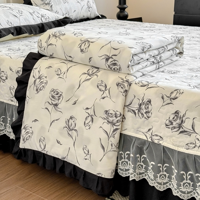 91家纺网 家纺一手货源 找家纺 绣女坊 2025新款夏被款床盖四件套 玫瑰