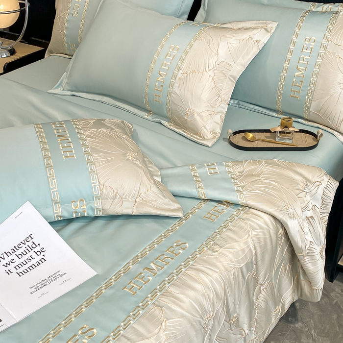 91家纺网 家纺一手货源 找家纺 子曰 2025新款金丝提花浮雕刺绣水洗真丝夏被四件套夏凉被空调被 花语-绿