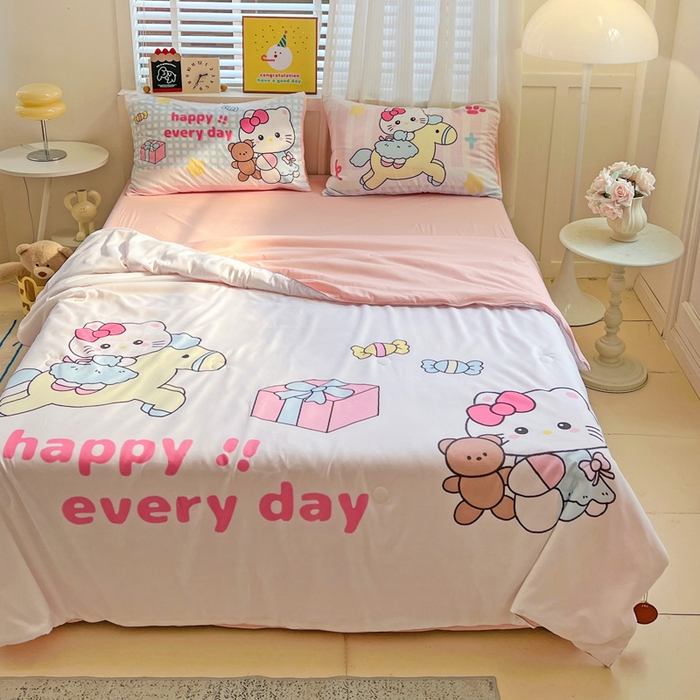 91家纺网 家纺一手货源 找家纺 海岛哥哥 2025新款水洗棉大版卡通夏被 凯蒂的礼物