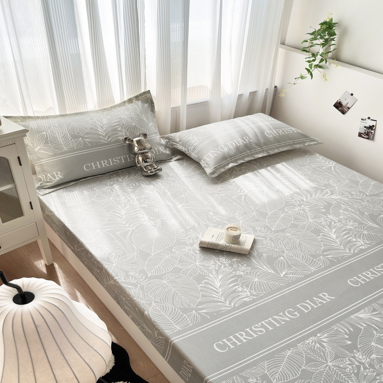 91家纺网 家纺一手货源 找家纺 乐居家纺 2025新款亲肤舒适活性印染水洗冰丝床笠 芳菲-灰