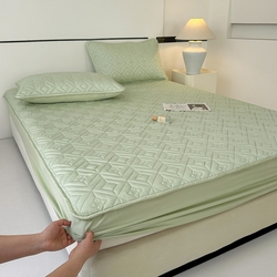 91家纺网 家纺一手货源 找家纺 （总）云雀   2025新款舒适莱赛尔天丝夹棉床笠,菱格床笠-豆绿,菱格床笠-豆沙,菱格床笠-浅灰,菱格床笠-玉粉