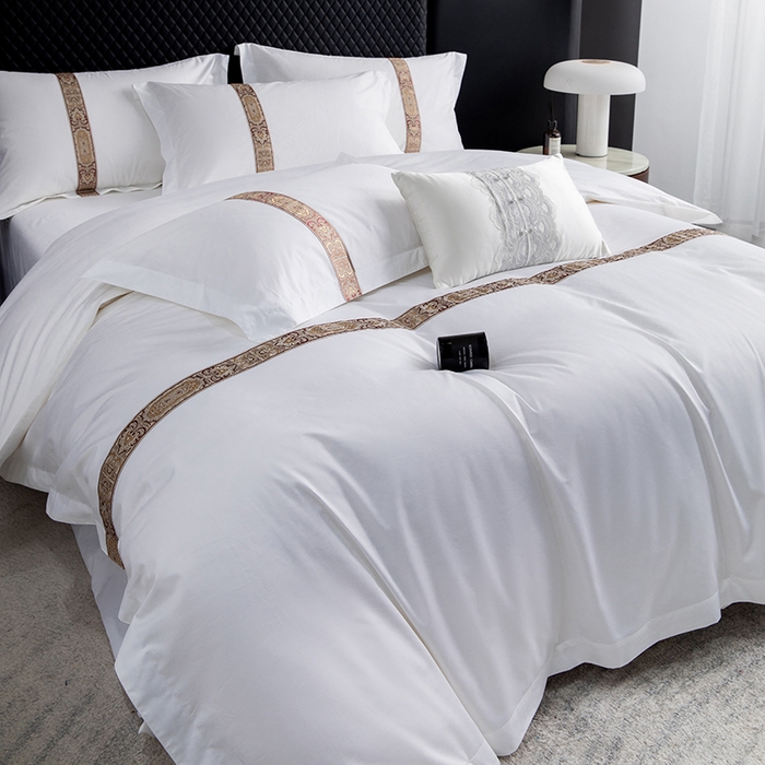 91家纺网 家纺一手货源 找家纺 优必恩 2025新款高支高密民宿酒店织带款四件套套件 花儿黄