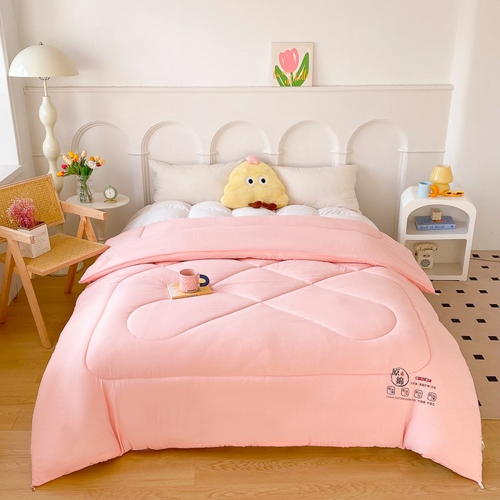 91家纺网 家纺一手货源 找家纺 百花王2025新款原棉大豆被被子被芯 粉色