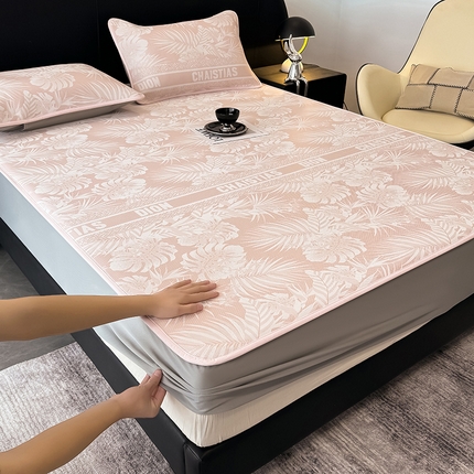 典曼家纺 2025春夏新款PE凉感提花床席床笠凉席席子 迪佩斯-粉 床笠