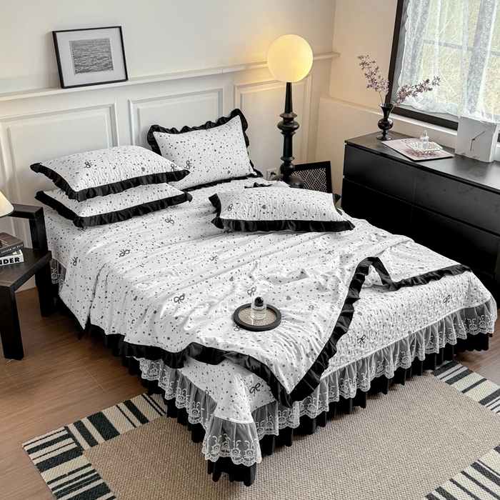 91家纺网 家纺一手货源 找家纺 绣女坊 2025新款夏被款床盖四件套 蝴蝶结