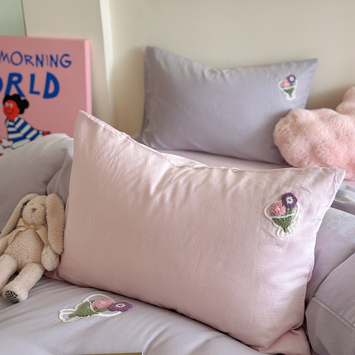 91家纺网 家纺一手货源 找家纺 TT.one 塔塔家居 2025新款全棉双层纱毛巾绣萌宠系列四件套 浪漫假日