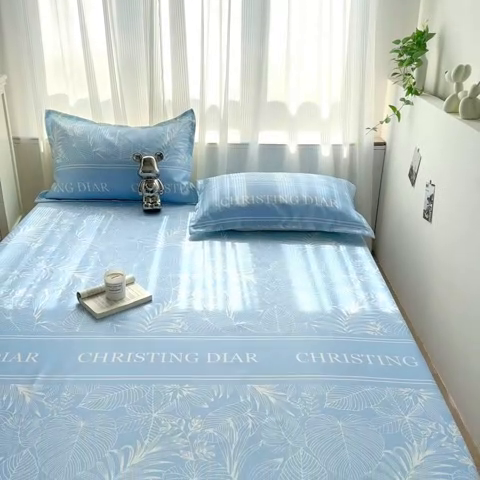 91家纺网 家纺一手货源 找家纺 乐居家纺 2025新款亲肤舒适活性印染水洗冰丝床笠 芳菲-蓝