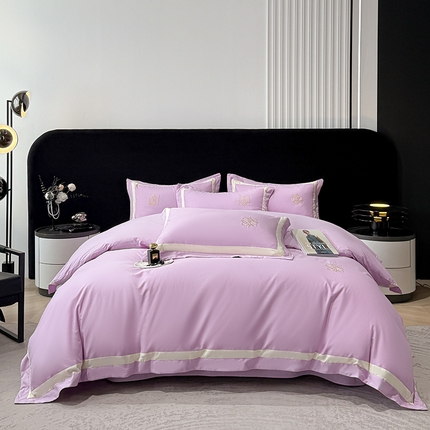 合欢(原天一阁）2025新款全棉纯棉长绒棉工艺款刺绣礼盒装四件套 悠然-优雅紫