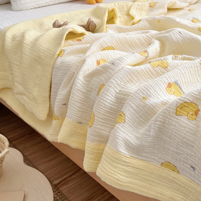 91家纺网 家纺一手货源 找家纺 （总）BOSS 2025新款全棉皱皱纱双层纱儿童盖毯夏被  幼儿园夏被午睡毯夏凉被空调被