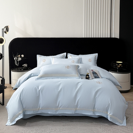 合欢(原天一阁）2025新款全棉纯棉长绒棉工艺款刺绣礼盒装四件套 悠然-蓝