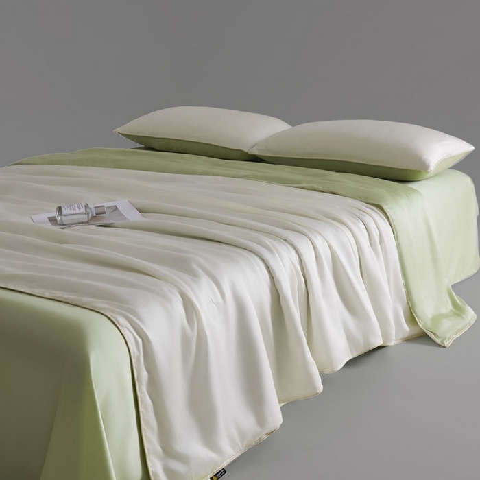 91家纺网 家纺一手货源 找家纺 AB家纺2025新品A类莱赛尔双拼50天丝空调夏被四件套 珍珠白-梨花黄