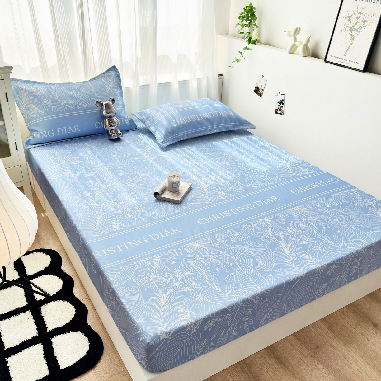 91家纺网 家纺一手货源 找家纺 乐居家纺 2025新款亲肤舒适活性印染水洗冰丝床笠 芳菲-蓝