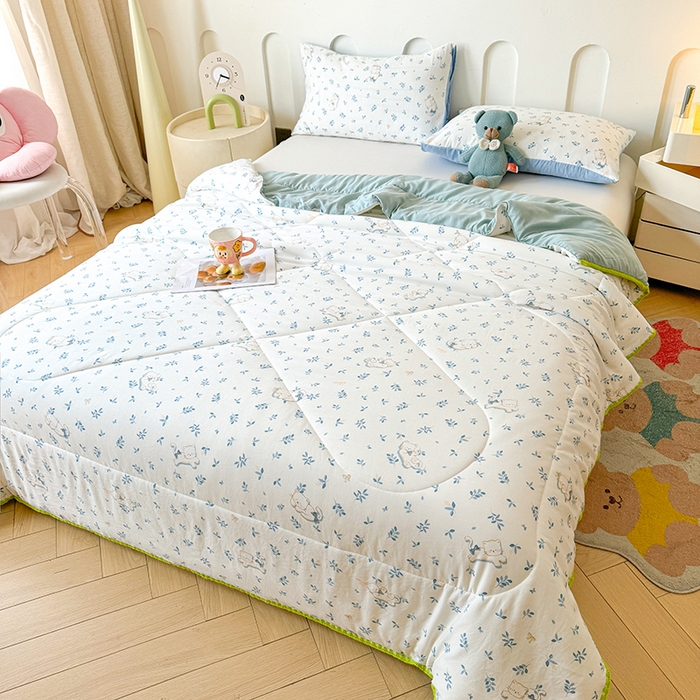 91家纺网 家纺一手货源 找家纺 熙宴家纺 2025新款A类水洗双层纱100%新疆棉花印花夏被空调被夏凉被 萌宠猫咪