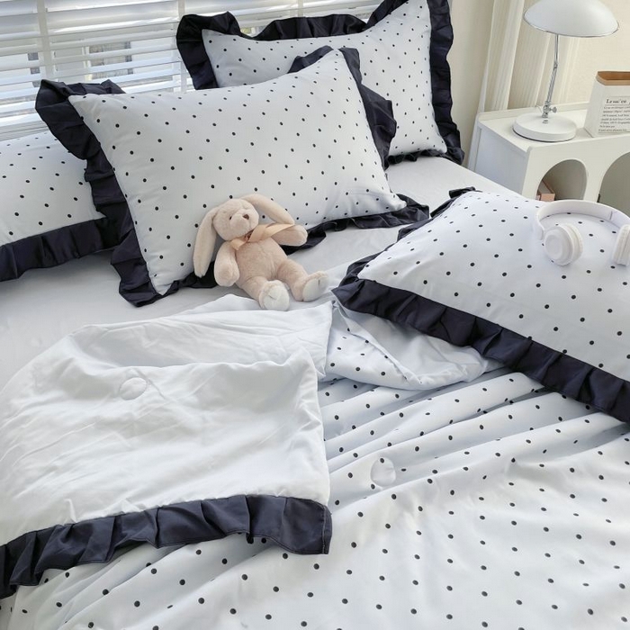 91家纺网 家纺一手货源 找家纺 绣女坊  2025新款水洗天丝夏被四件套 蓝色圆点